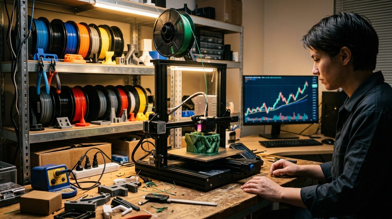 Imprimante 3D Creality K2 Plus en fonctionnement dans un atelier maker