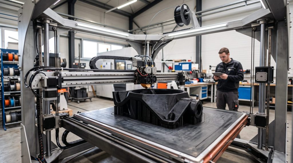 Imprimante 3D grand format industrielle en atelier de prestataire